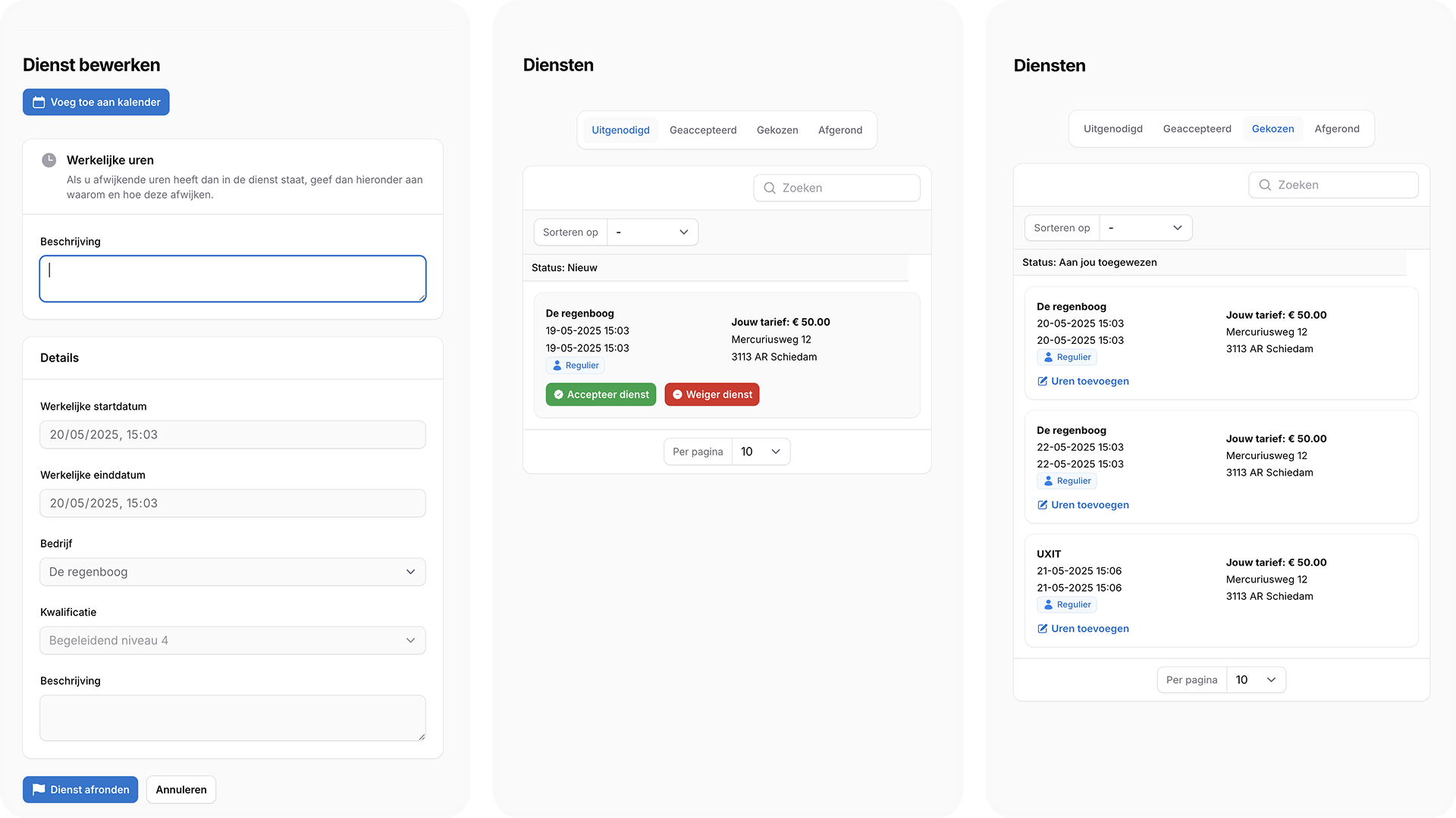 show multiple features for planning in a shift