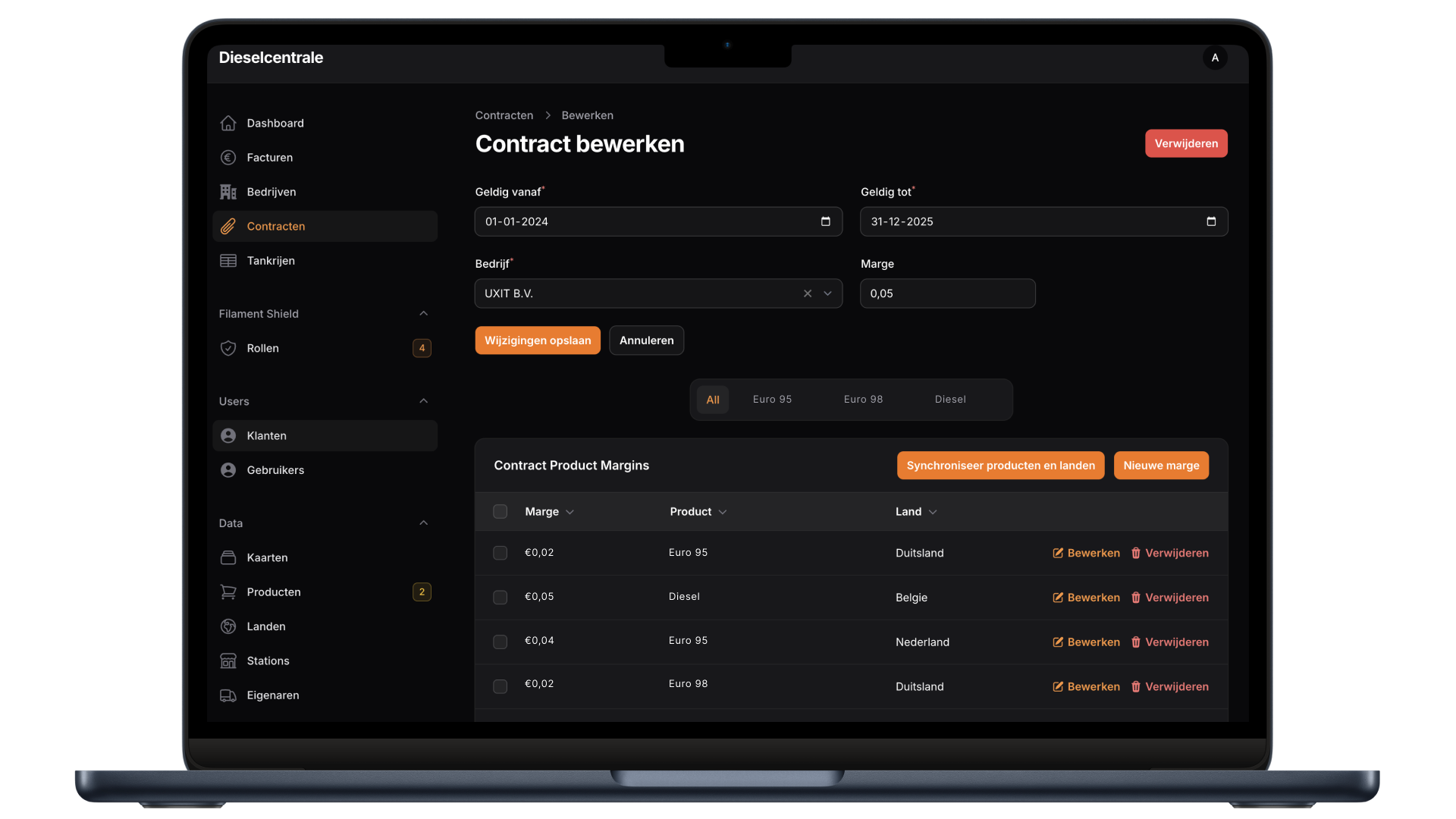 contract overzicht pagina